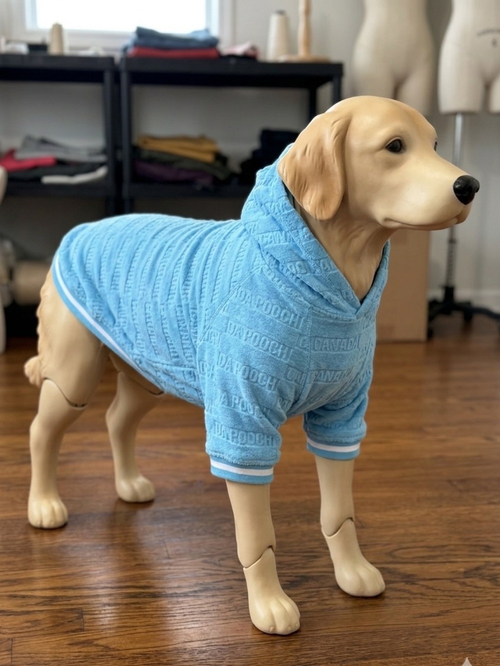 Canada Pooch Blue Terry Cloth Dog Hoodie - Size 20 - Soft Cotton Blend Sweater